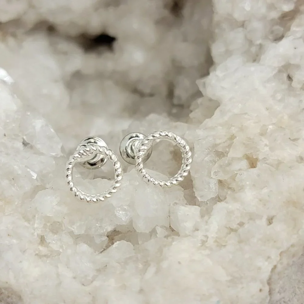3/$15 Mini Silver Round Rope Stud Earrings Minimalist Womens Girls Jewelry